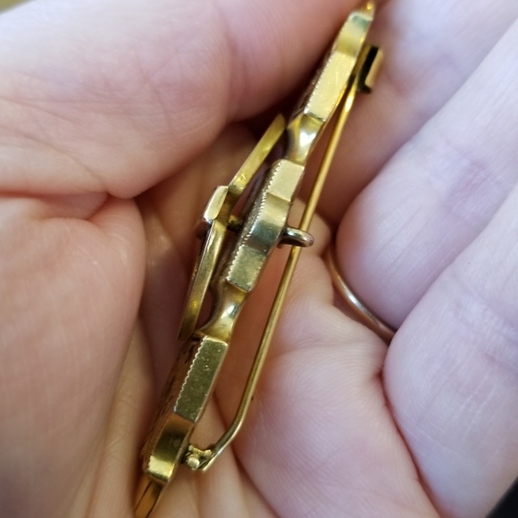 Antique brooch taille d'epargne bar pin gold tone Victorian - Picture 8 of 14